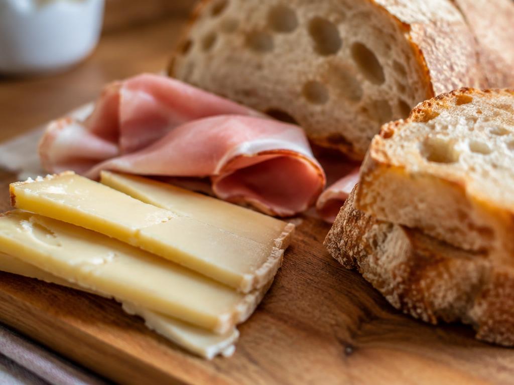 Cheese, ham and fresh bread